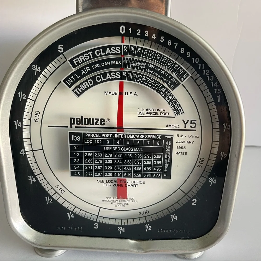 Vintage Pelouze Postal Scale 5lb Capacity Model Y5 1995 First Class Rates USA
